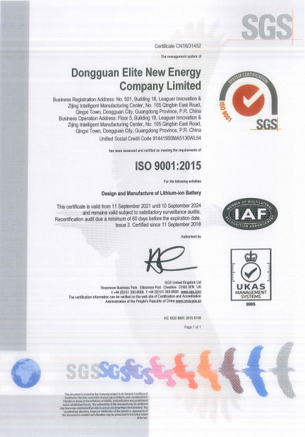 China Shenzhen Elite New Energy Co., Ltd. Certificaten